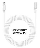 10-ft Power Extension Cable (White) - HEAVY-DUTY - 20AWG - 3A - 5.5mm x 2.1mm Barrel Connectors - Works with Battery Eliminator Kits