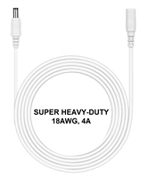 10-ft Power Extension Cable (White) - SUPER HEAVY-DUTY - 18AWG - 4A - 5.5mm x 2.1mm Barrel Connectors - Works with Battery Eliminator Kits