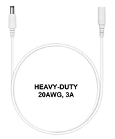 1.6-ft Power Extension Cable (White) - HEAVY-DUTY - 20AWG - 3A - 5.5mm x 2.1mm Barrel Connectors - Works with Battery Eliminator Kits
