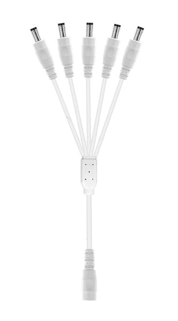 12-Inch 5-Way Power Splitter Cable (White) - 5.5mm x 2.1mm Barrel Connectors - Works with Battery Eliminator Kits