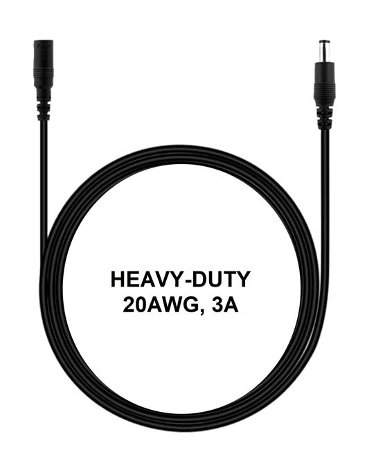 3.3-ft Power Extension Cable - HEAVY-DUTY - 20AWG - 3A - 5.5mm x 2.1mm Barrel Connectors - Works with Battery Eliminator Kits