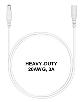3.3-ft Power Extension Cable (White) - HEAVY-DUTY - 20AWG - 3A - 5.5mm x 2.1mm Barrel Connectors - Works with Battery Eliminator Kits