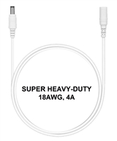 3.3-ft Power Extension Cable (White) - SUPER HEAVY-DUTY - 18AWG - 4A - 5.5mm x 2.1mm Barrel Connectors - Works with Battery Eliminator Kits