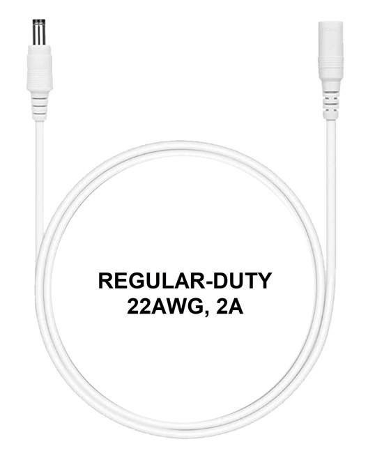 3.3-ft Power Extension Cable (White) - REGULAR-DUTY - 22AWG - 2A -5.5mm x 2.1mm Barrel Connectors - Works with Battery Eliminator Kits