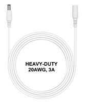 6.5-ft Power Extension Cable (White) - HEAVY-DUTY - 20AWG - 3A - 5.5mm x 2.1mm Barrel Connectors - Works with Battery Eliminator Kits