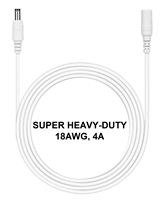 6.5-ft Power Extension Cable (White) - SUPER HEAVY-DUTY 18AWG - 4A - 5.5mm x 2.1mm Barrel Connectors - Works with Battery Eliminator Kits