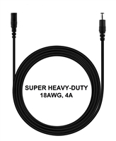 6.5-ft Power Extension Cable - SUPER HEAVY-DUTY - 18AWG - 4A - 5.5mm x 2.1mm Barrel Connectors - Works with Battery Eliminator Kits